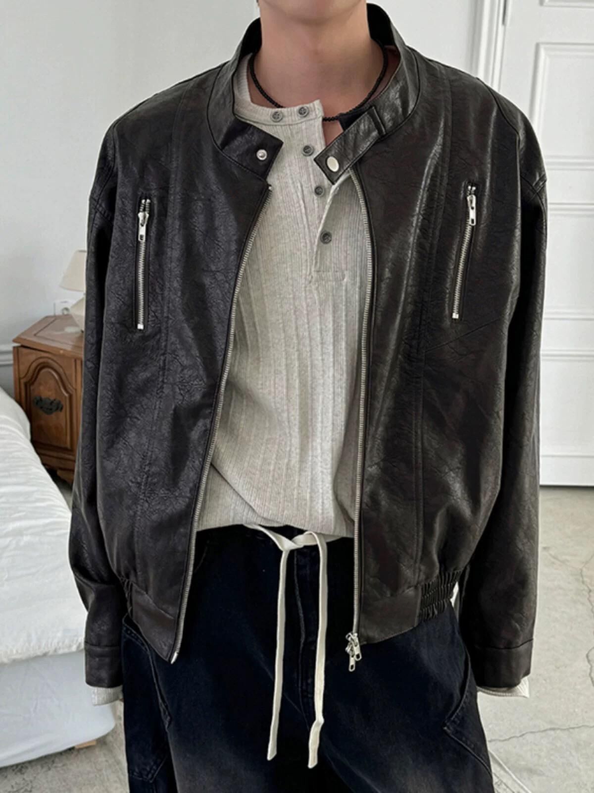 企領拉鍊合成皮褸 Lowell-082JK