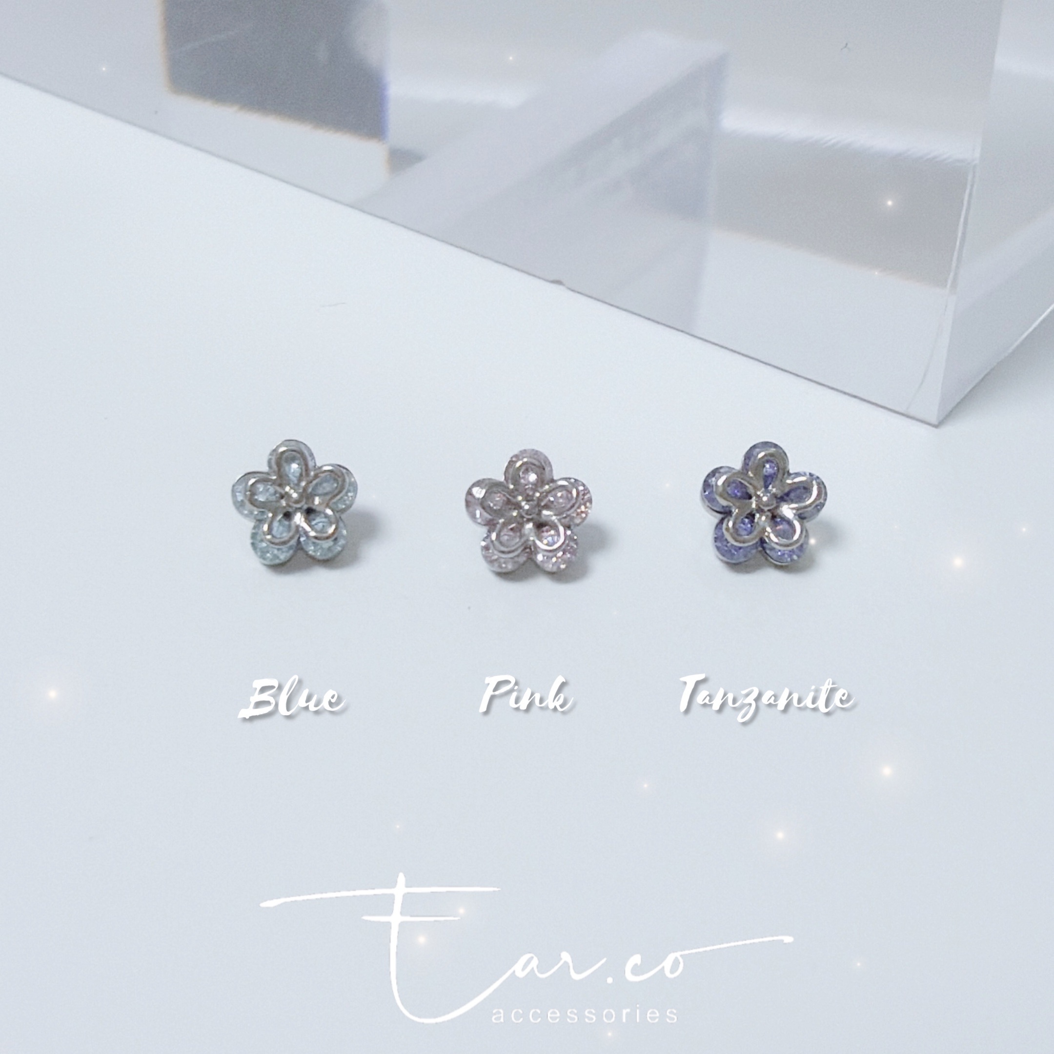 雙層夾心閃石小花平頭耳門/耳珠/耳骨釘 [G23 Titanium]