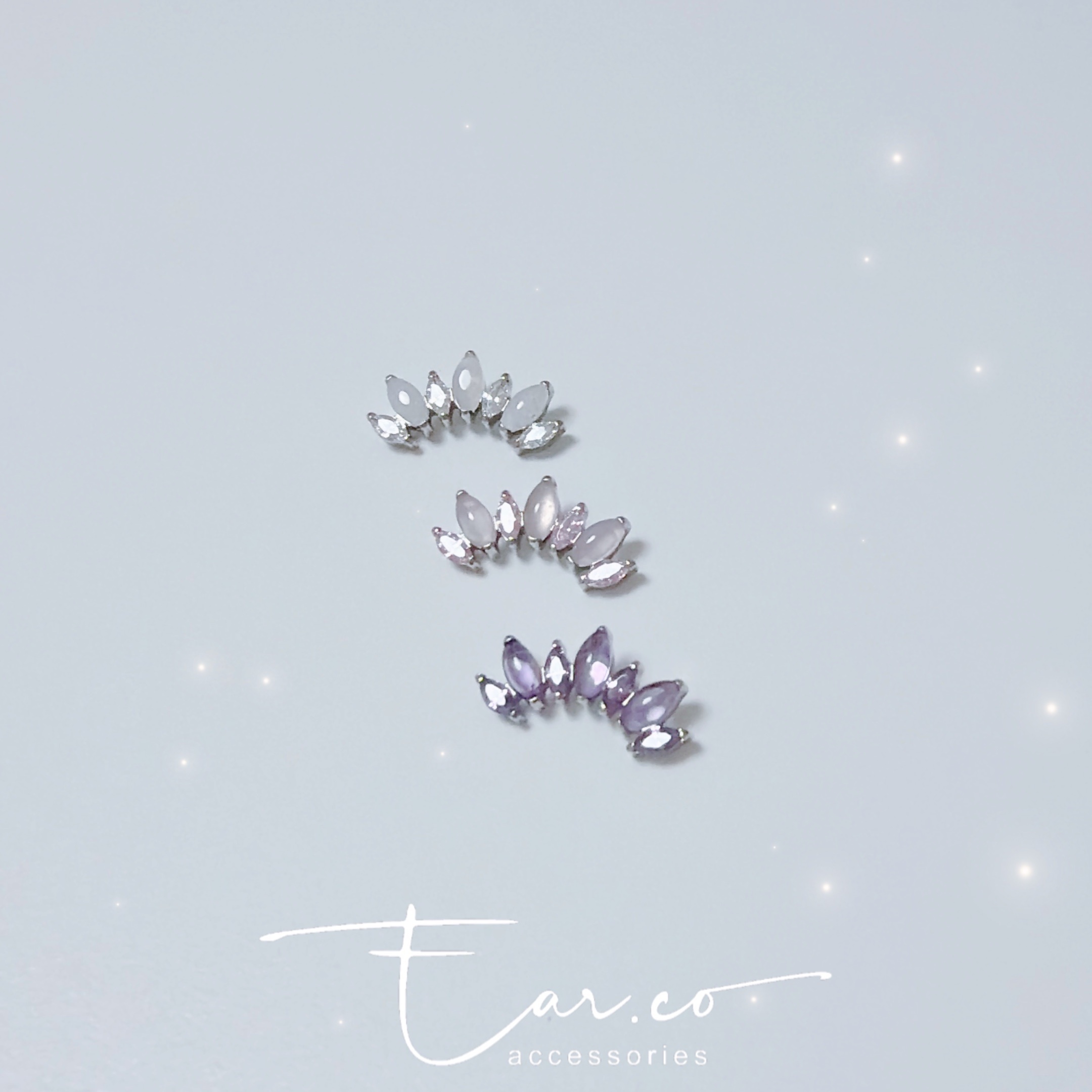 天然水晶拼閃石弧形平頭耳門/耳珠/耳骨釘 [G23 Titanium]