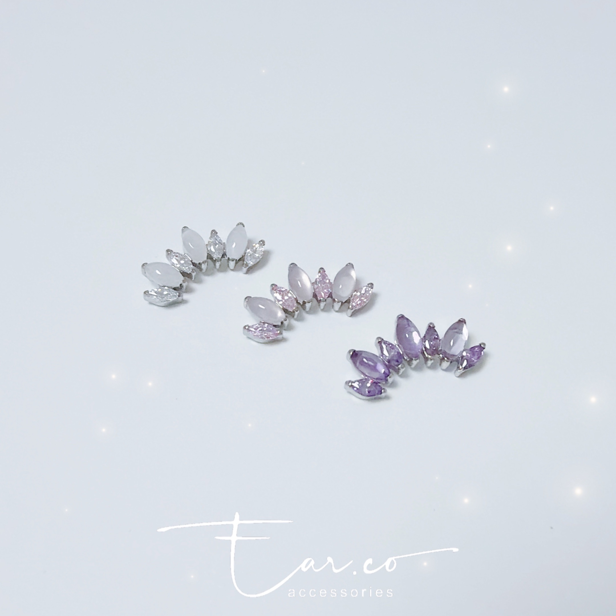 天然水晶拼閃石弧形平頭耳門/耳珠/耳骨釘 [G23 Titanium]