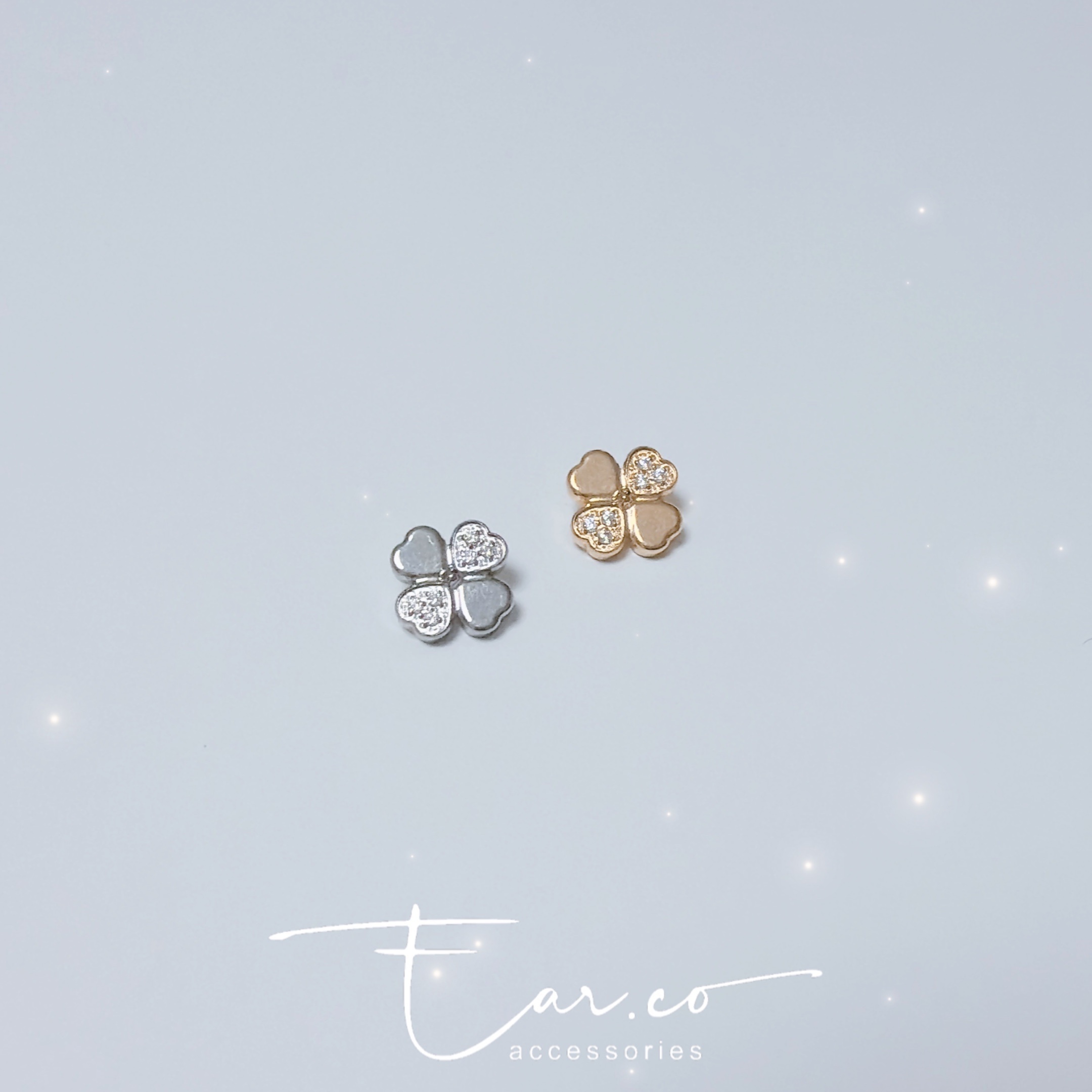 閃石雙拼四葉草平頭耳門/耳珠/耳骨釘 [G23 Titanium]