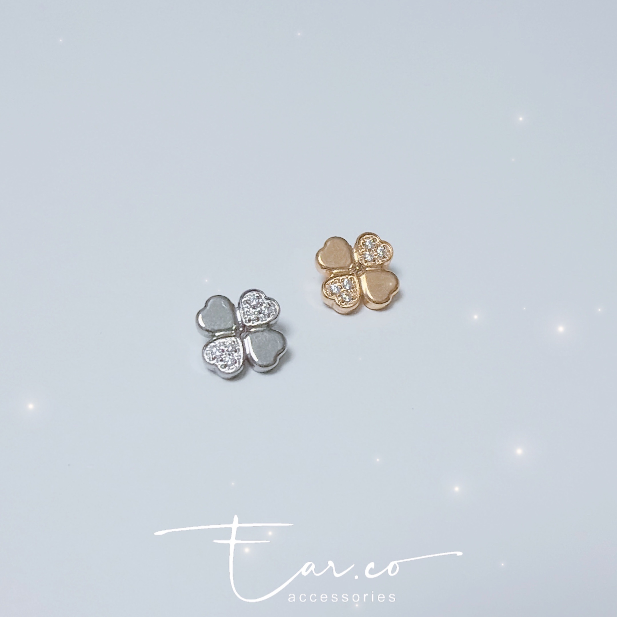 閃石雙拼四葉草平頭耳門/耳珠/耳骨釘 [G23 Titanium]