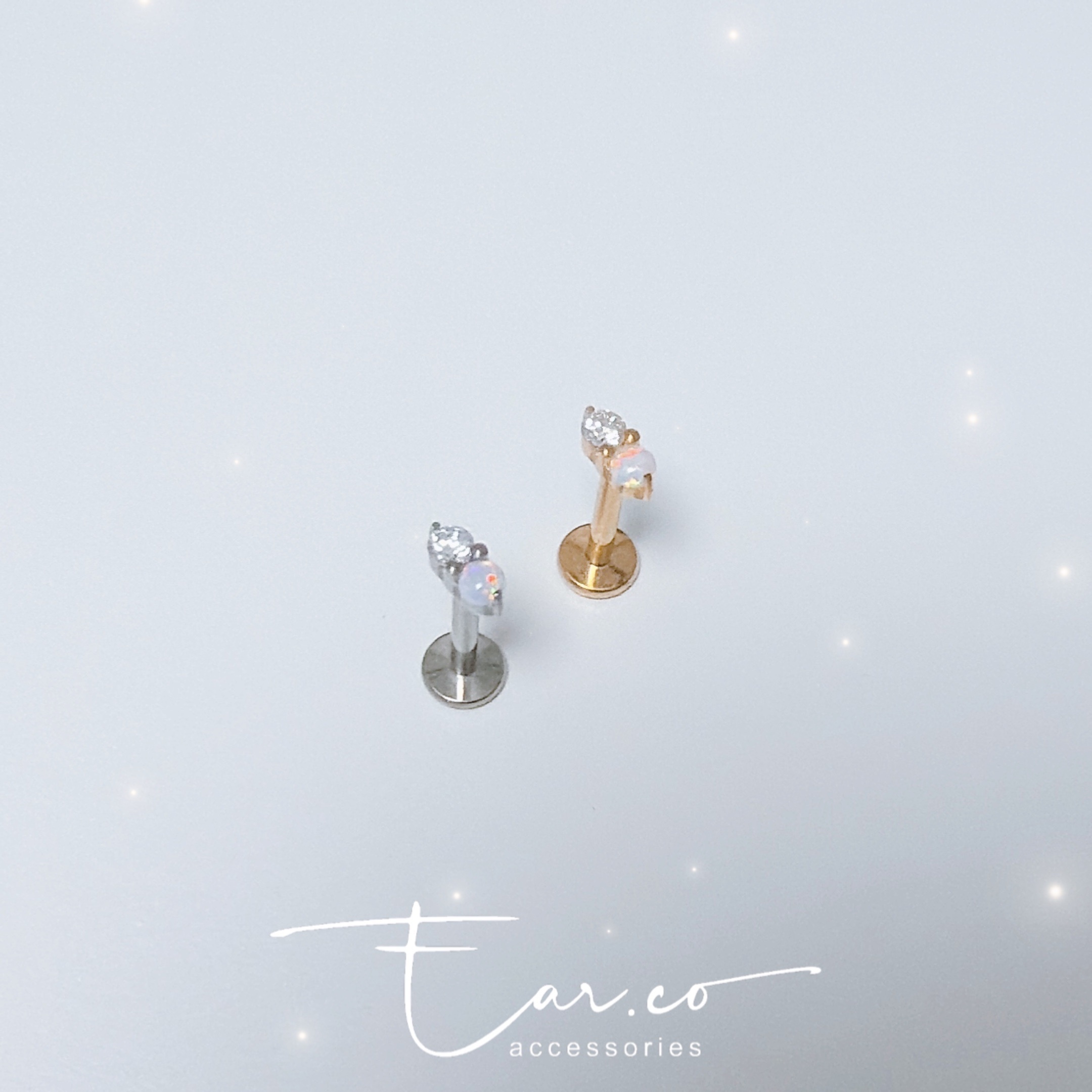 Opal拼閃石Twins平頭耳門/耳珠/耳骨釘 [G23 Titanium]