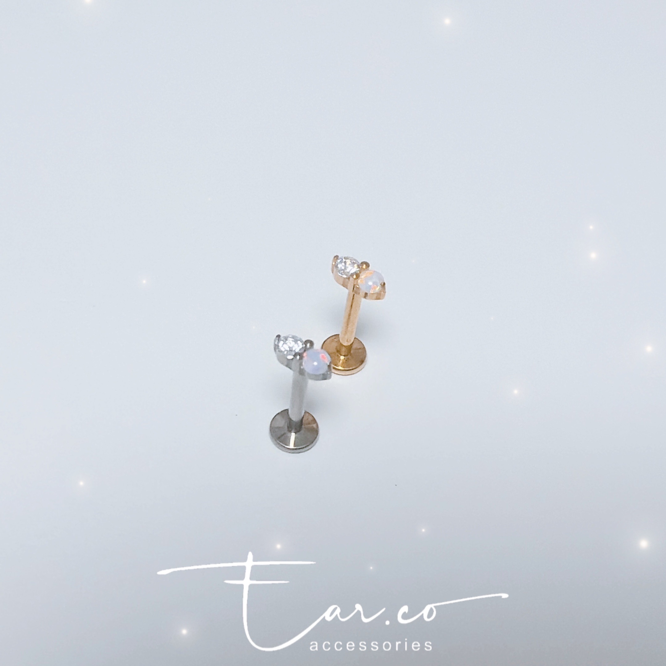 Opal拼閃石Twins平頭耳門/耳珠/耳骨釘 [G23 Titanium]