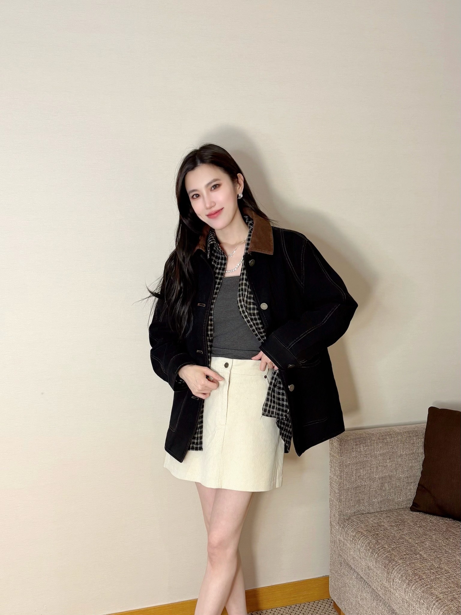 絨面領鋪棉男友外套