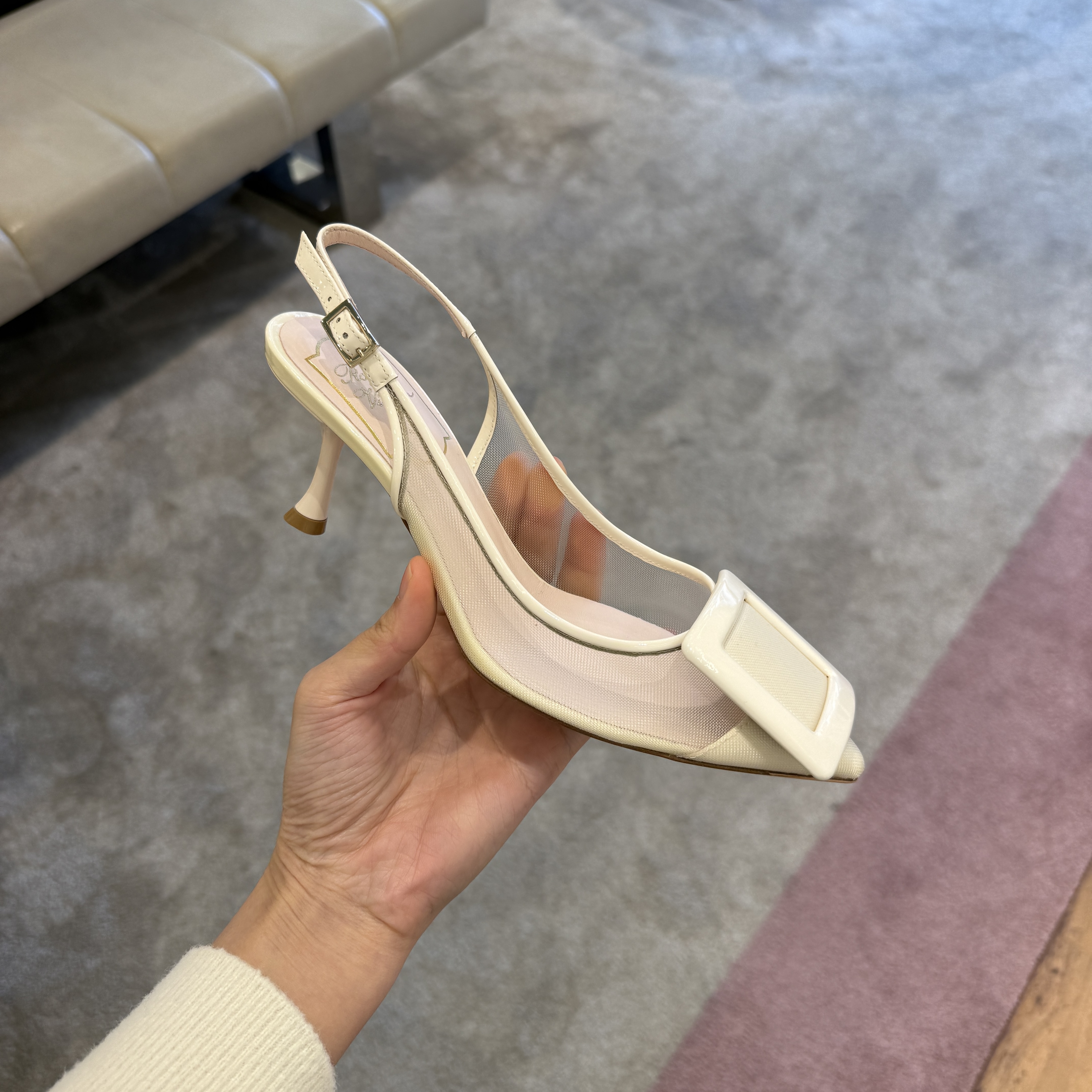 Roger Vivier RV viv in the city slingback heels 65mm mesh white