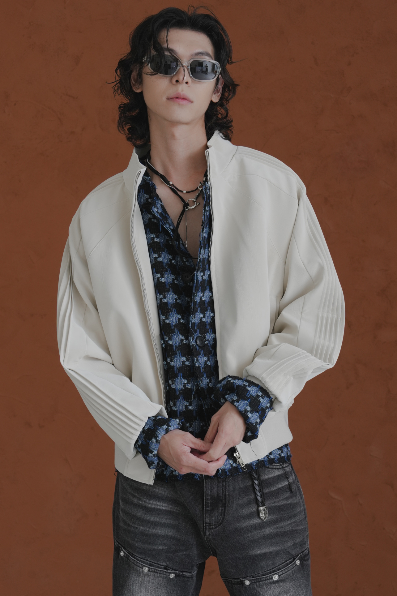 【Unisex】Glossy Leather Track Jacket #外套