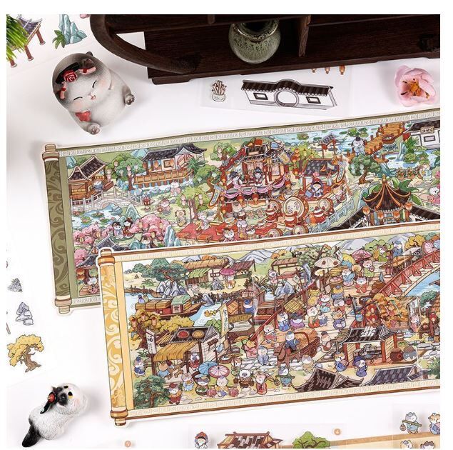 3d微缩造景贴纸 卷轴款 古风造景贴纸 清明上河图 红楼一梦 137mm x 120mm