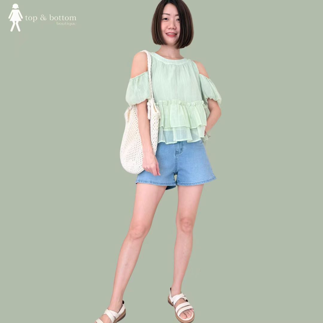 COLD SHOULDER SHEER TIERED BLOUSE