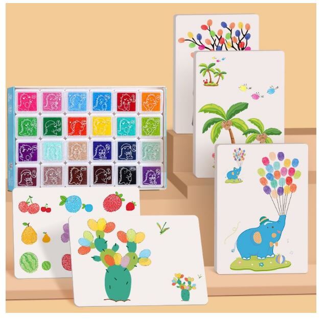儿童手指画画本 加厚卡48张+24色印盘 （可pm小猪狸要求更多soft copy）