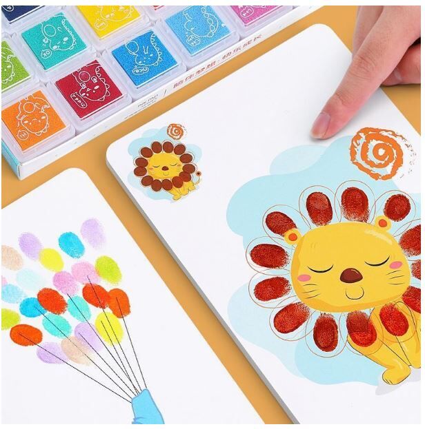 儿童手指画画本 加厚卡48张+24色印盘 （可pm小猪狸要求更多soft copy）