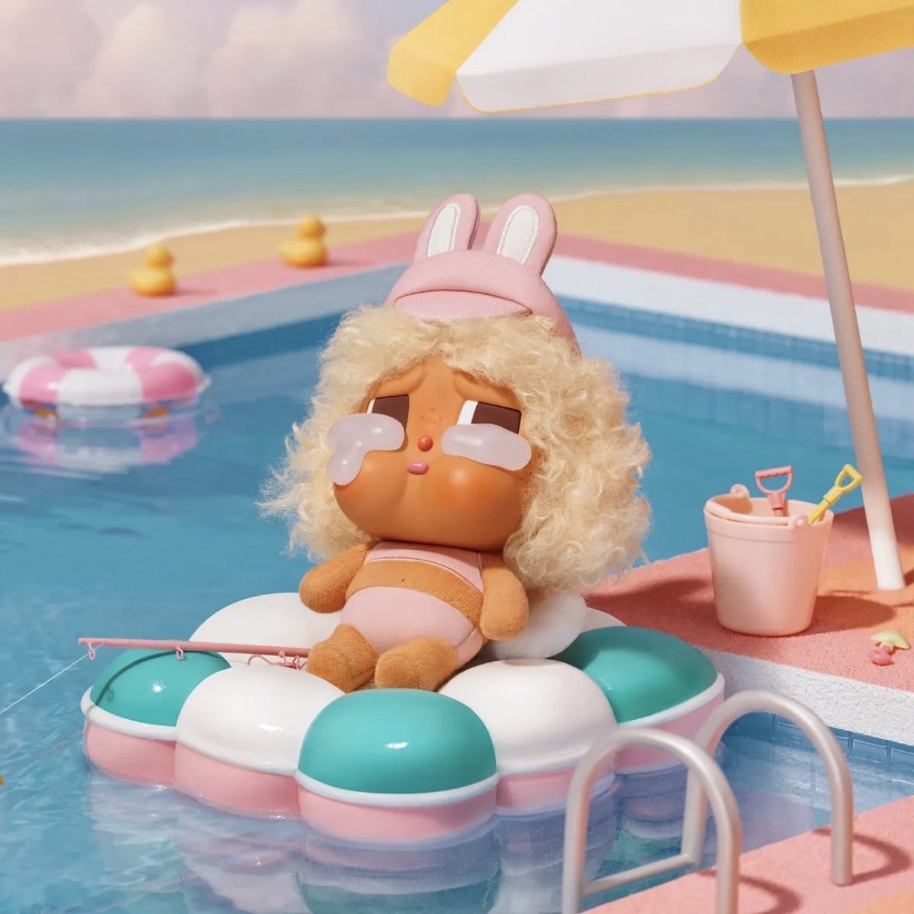 POPMART泡泡瑪特 CRY BABY VACATION MODE ON 渡假系列 搪膠臉 盲盒 毛絨掛件 哭哭寶貝