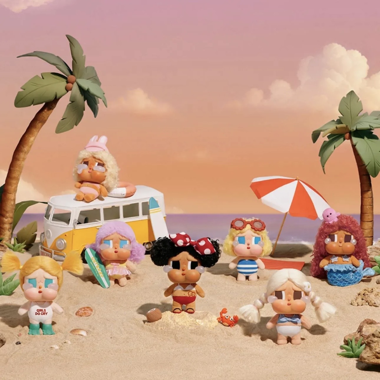 POPMART泡泡瑪特 CRY BABY VACATION MODE ON 渡假系列 搪膠臉 盲盒 毛絨掛件 哭哭寶貝