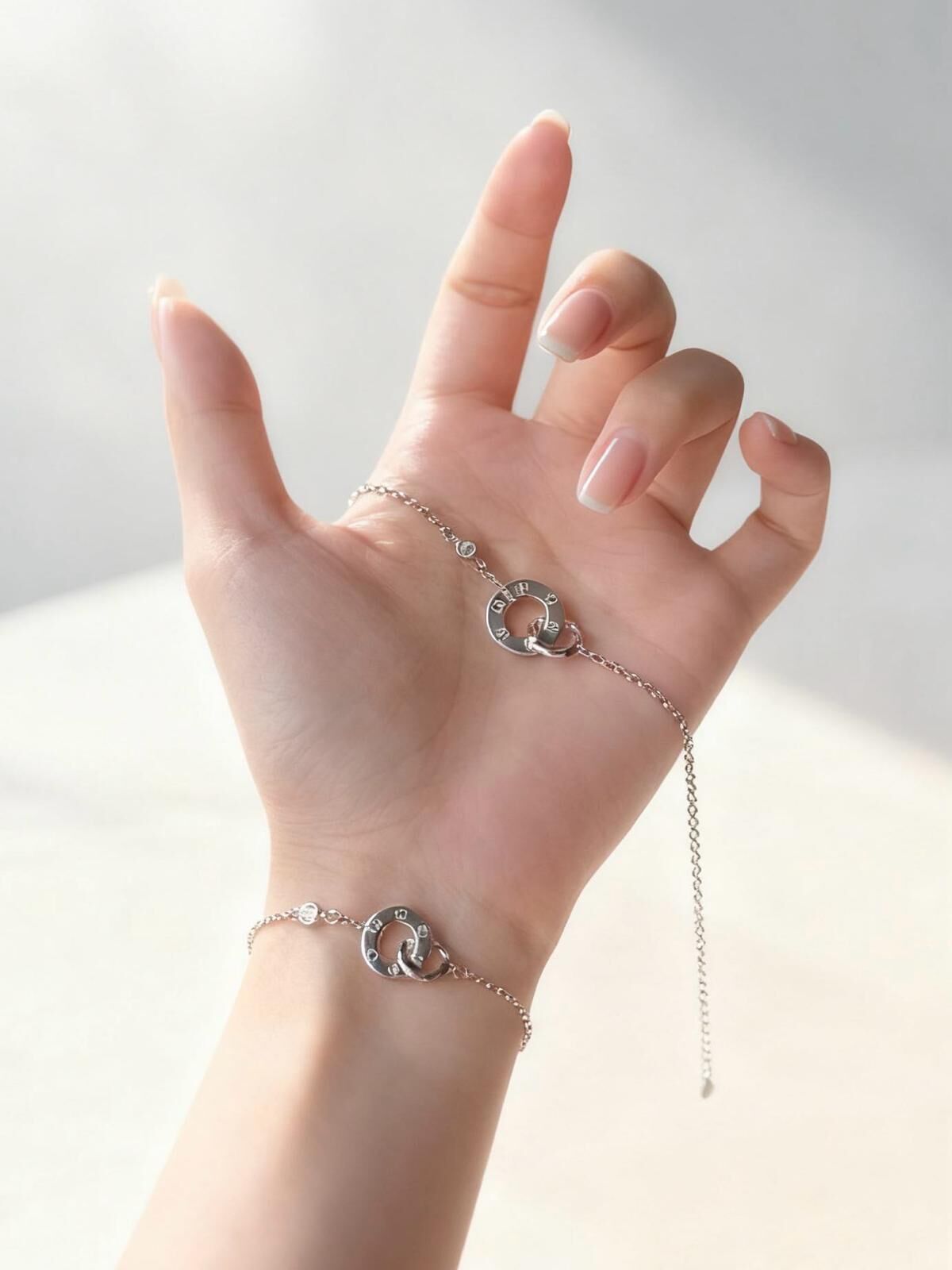 「雙環相扣」情侶手鏈 | S925純銀 | 免費刻字