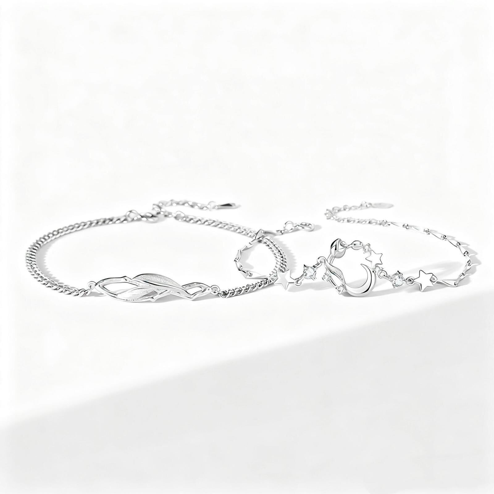 「星月☽交織」情侶手鏈 | S925純銀 | 免費刻字