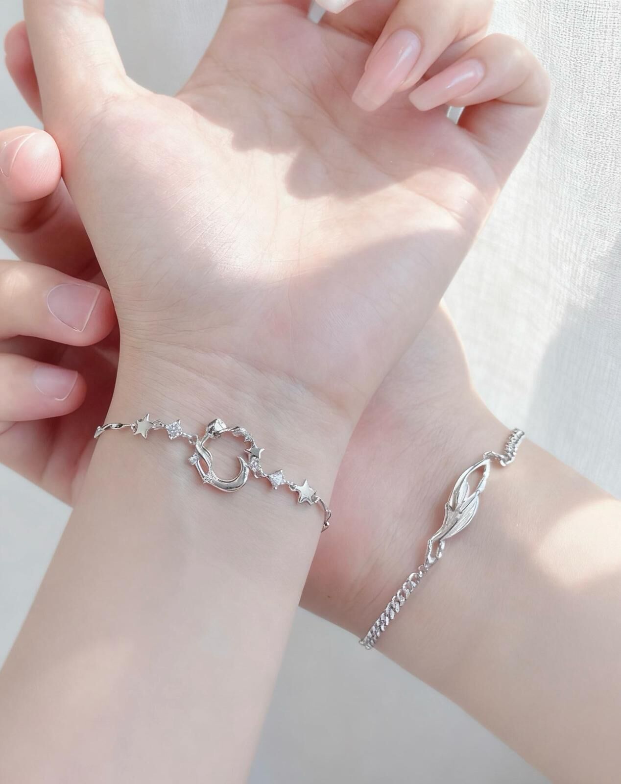 「星月☽交織」情侶手鏈 | S925純銀 | 免費刻字