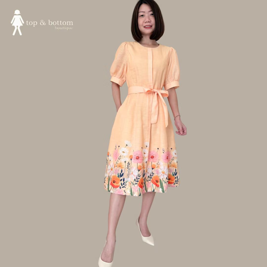 SHORT SLEEVE DAISY PRINTED MIDI DRESS