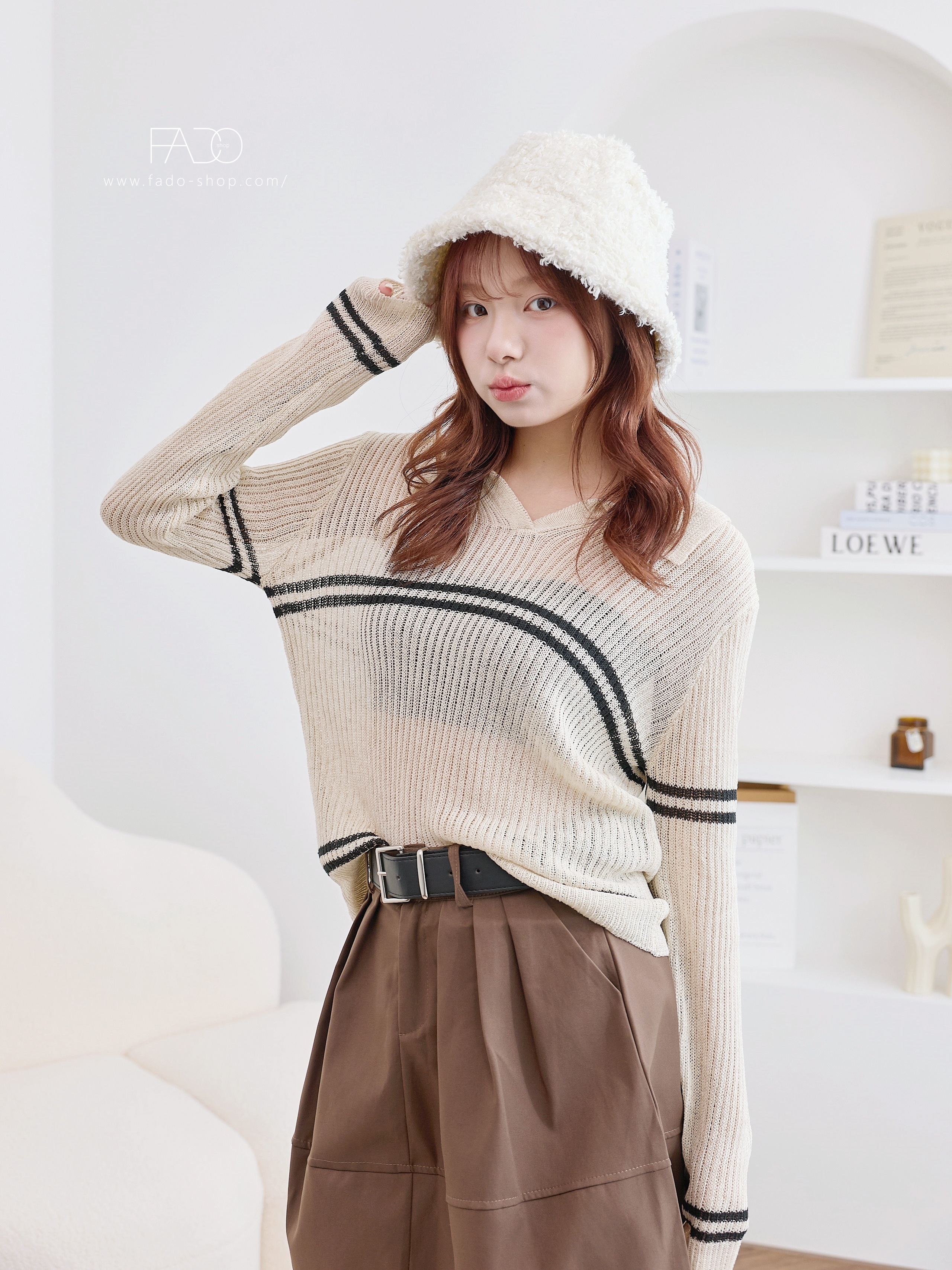 法朵Fado shop｜ 慵懶｡˚ ☁︎ 條紋襯衫領針織上衣 0114003 三色