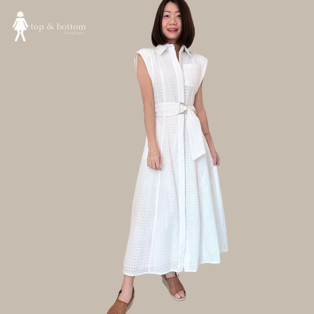 COTTON LACE BUTTON MIDI DRESS