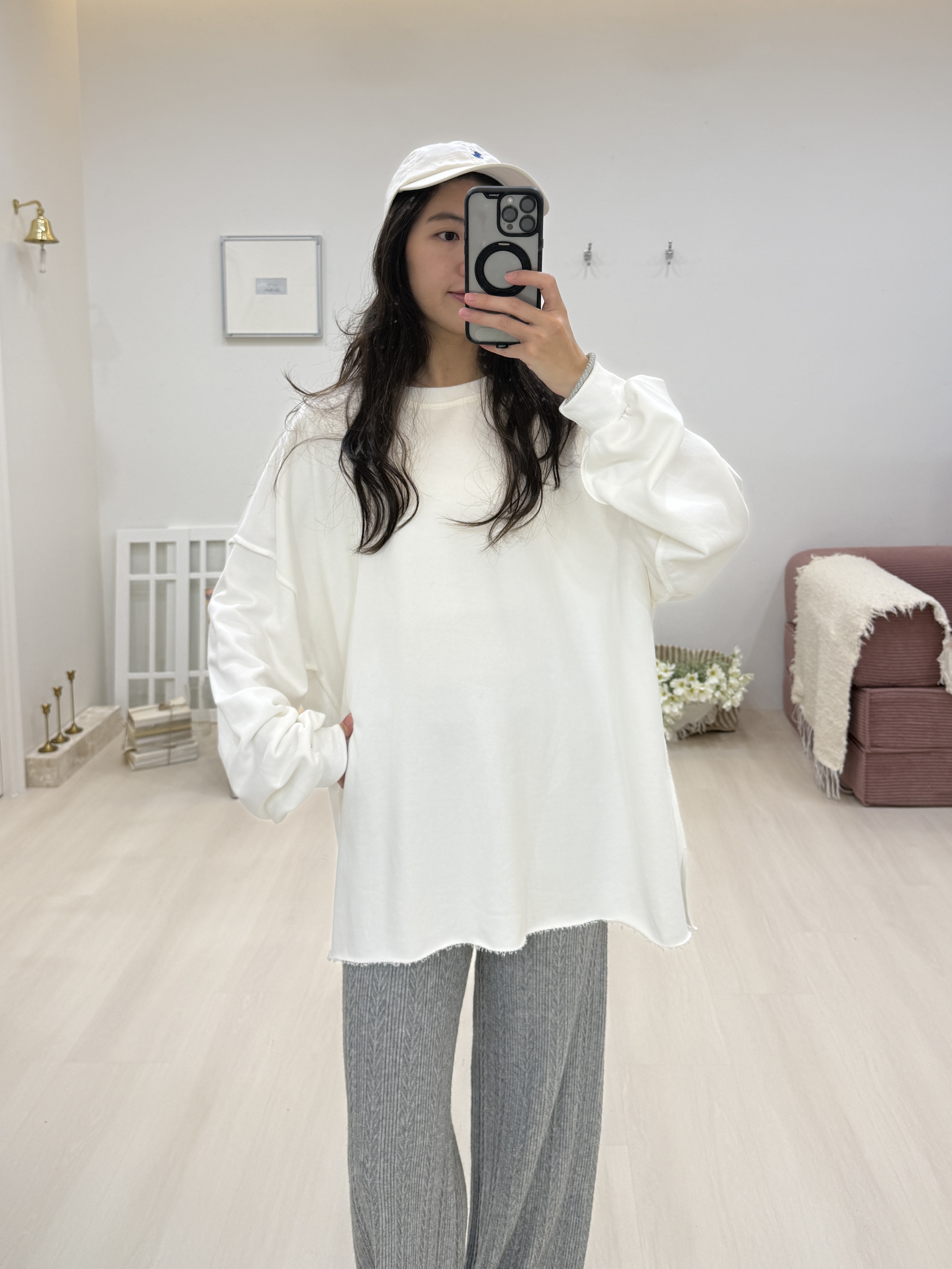 下擺不修邊開衩大T*3色