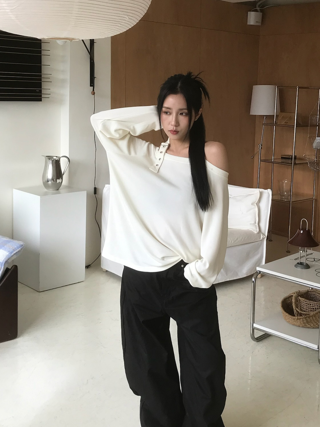 Eyelet Shoulder Tee #上衣