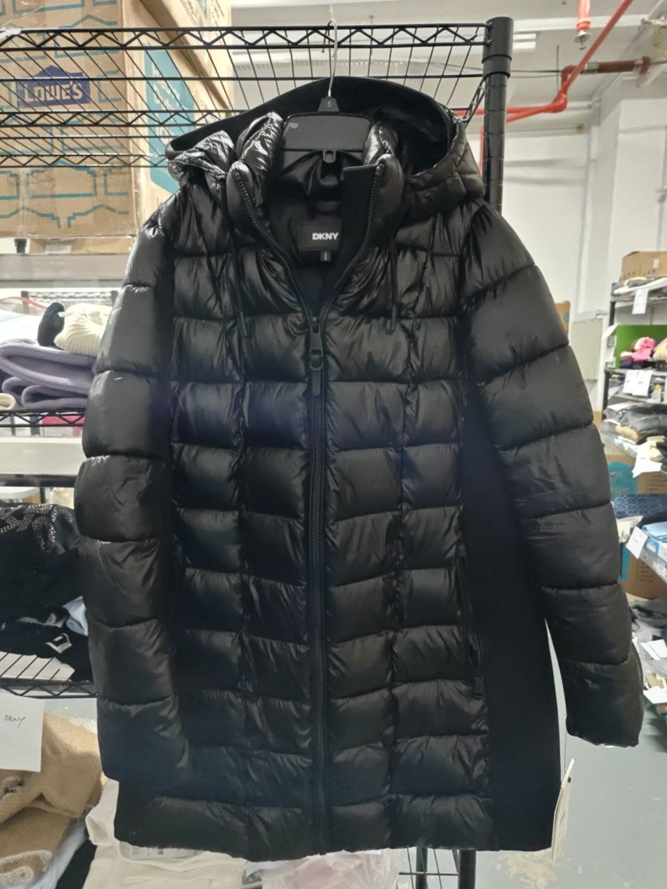 [S] DKNY BLACK BOX QUILT MIXED MEDIA LONG PUFFER JACKET, DLSMPP47-BLK [FINAL SALE] (SD1576)