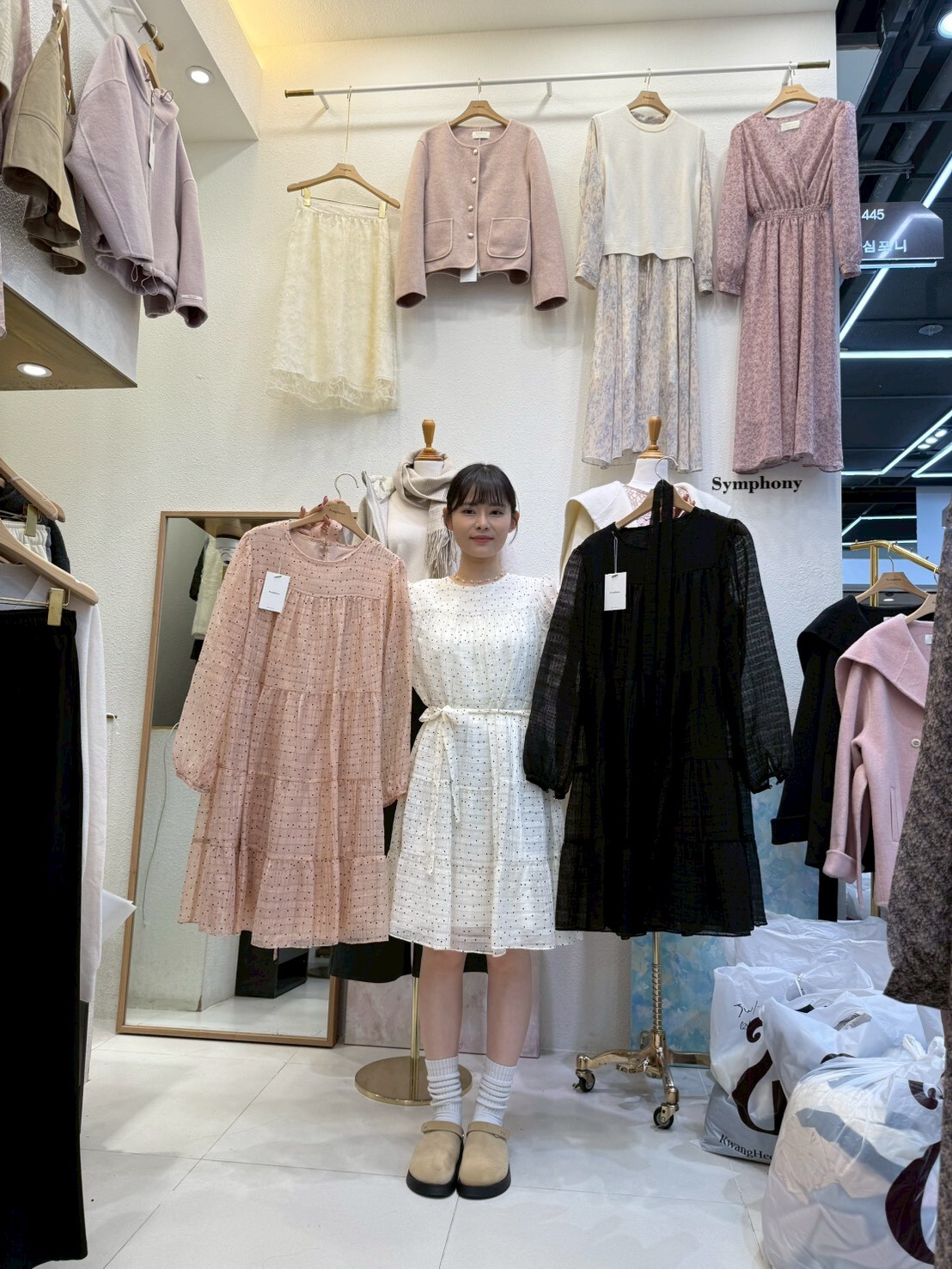 SY5152 點點壓褶蛋糕紗連身裙