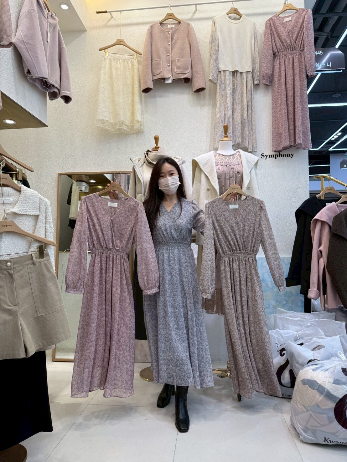 SY5120 碎花V領橡筋腰彈力連身裙