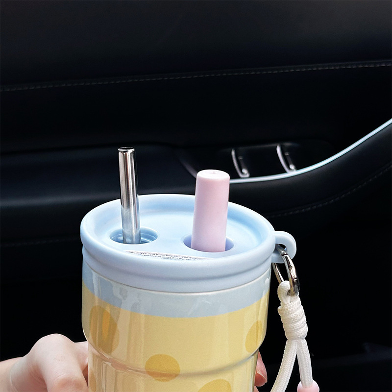 《6355》繽紛小狗不銹鋼保溫吸管杯500ml