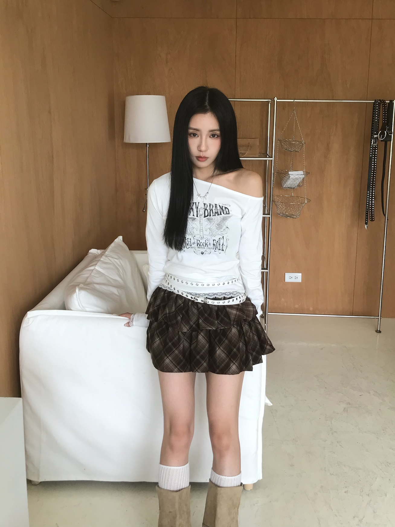 【Discount】格紋荷葉蛋糕短裙