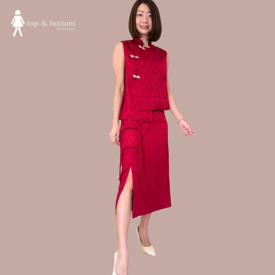 BROCADE ORIENTAL TOP & SKIRT SET SUIT (2PCS)