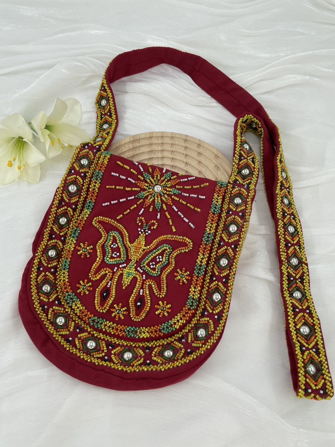 紅No.13-珠繡肩背包寬22深24長120