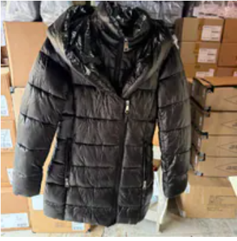 [S] DKNY BLACK PEARLIZED PUFFER WITH HOOD, DLSMPU99-BLK (SD1585)