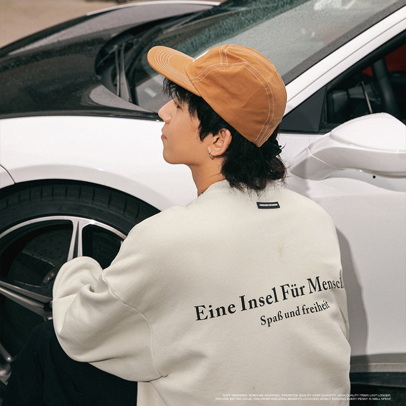 美式印花保暖鋪棉360克落肩大學T