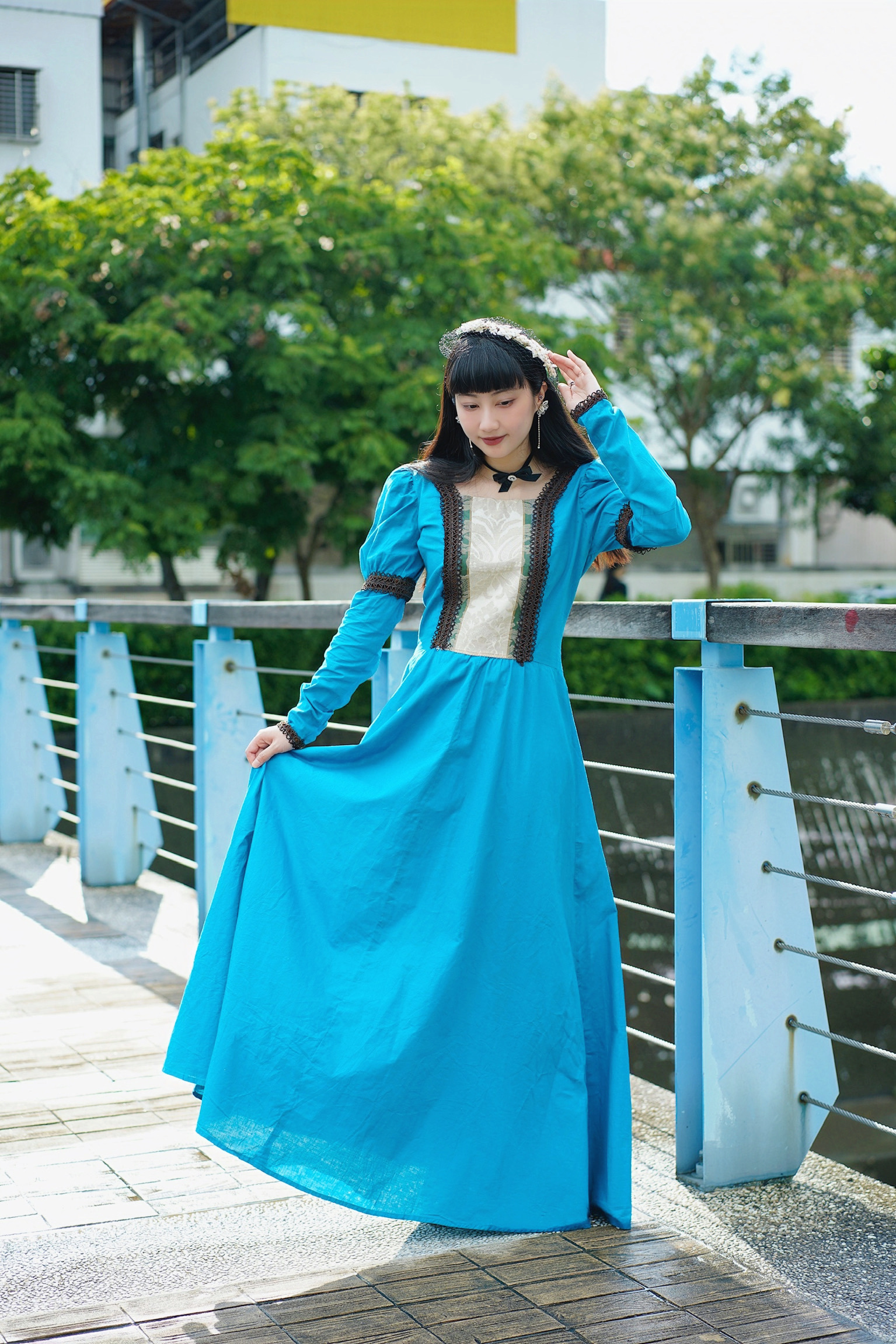 Vintage Dress/古著鴨嘴獸藍澎袖禮服