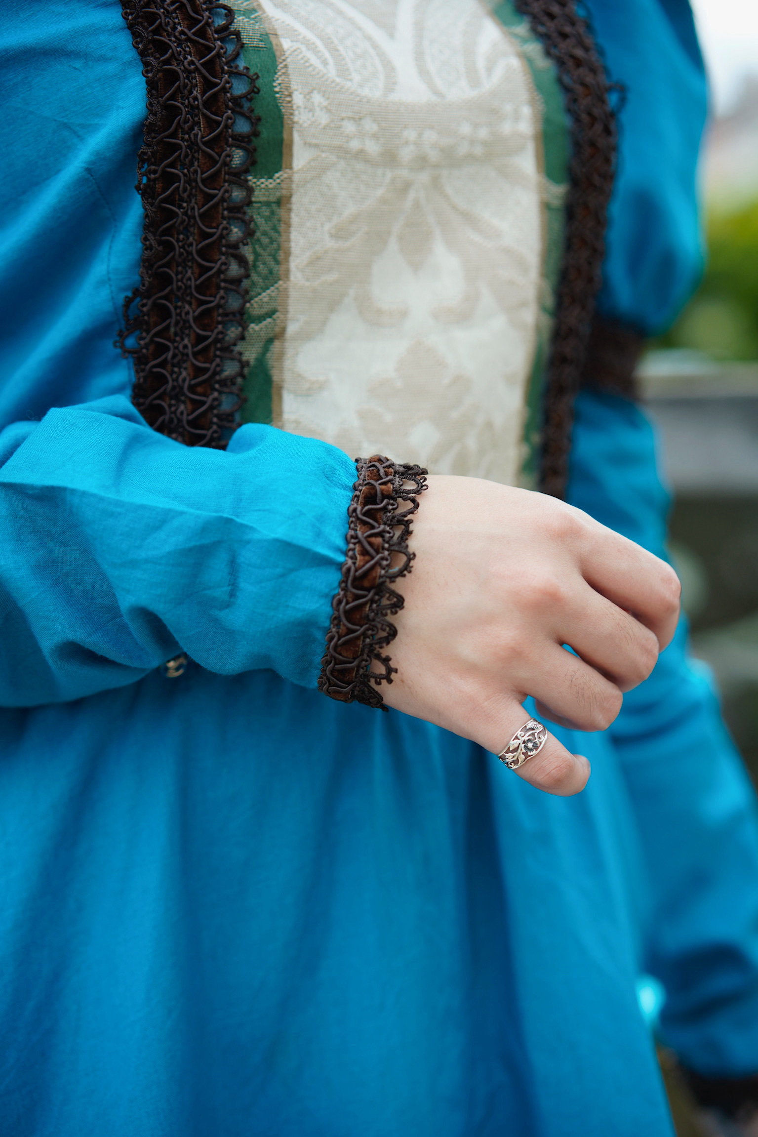 Vintage Dress/古著鴨嘴獸藍澎袖禮服