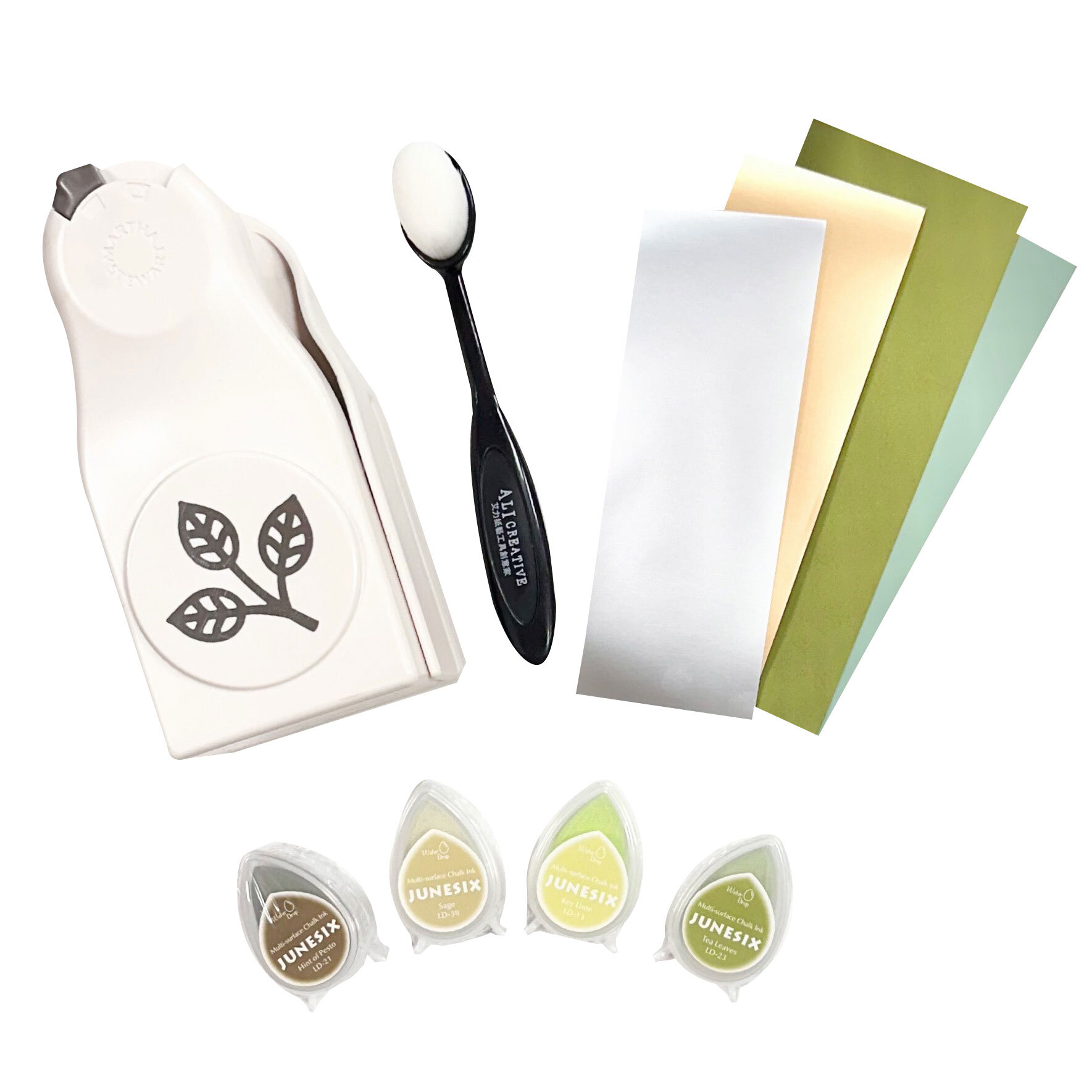 【挖箱寶系列】 MS三片葉 套組 / 附贈 :艾刷刷1支、印台1組、配色包  #Z236-4/T9999-/T9015