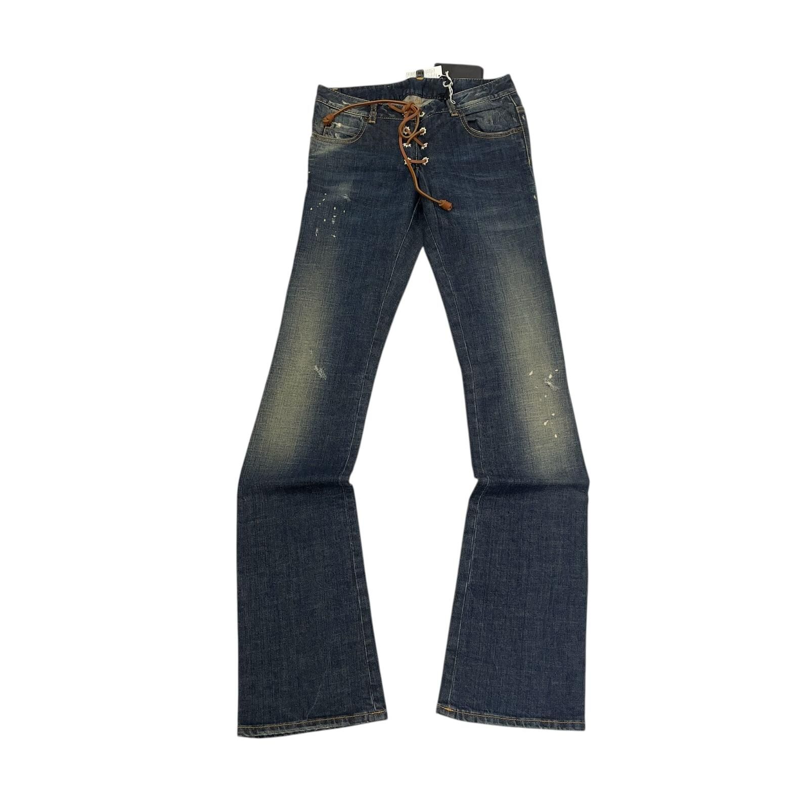 限時清倉價!!!全新DSQUARED做舊洗水深藍色牛仔褲啡色綁帶繩 40碼 S73KA0206 S30144  #BRAND NEW #香榭站正品