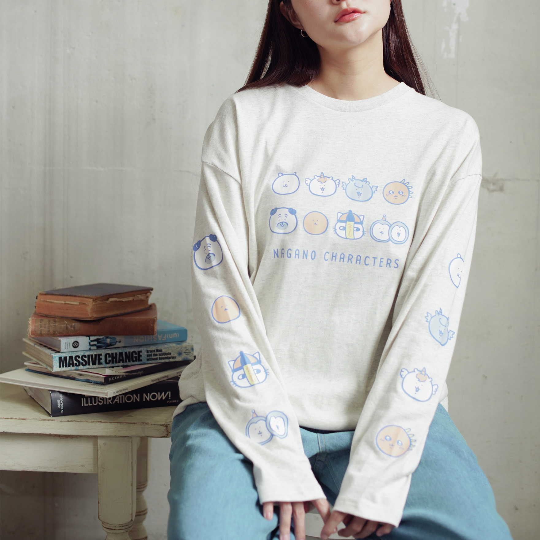 預訂｜Nagano Characters 長袖T恤 角色排列 燕麥色
