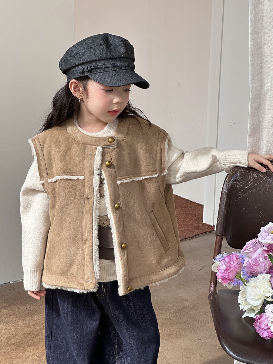 高質感時髦麂皮加絨背心