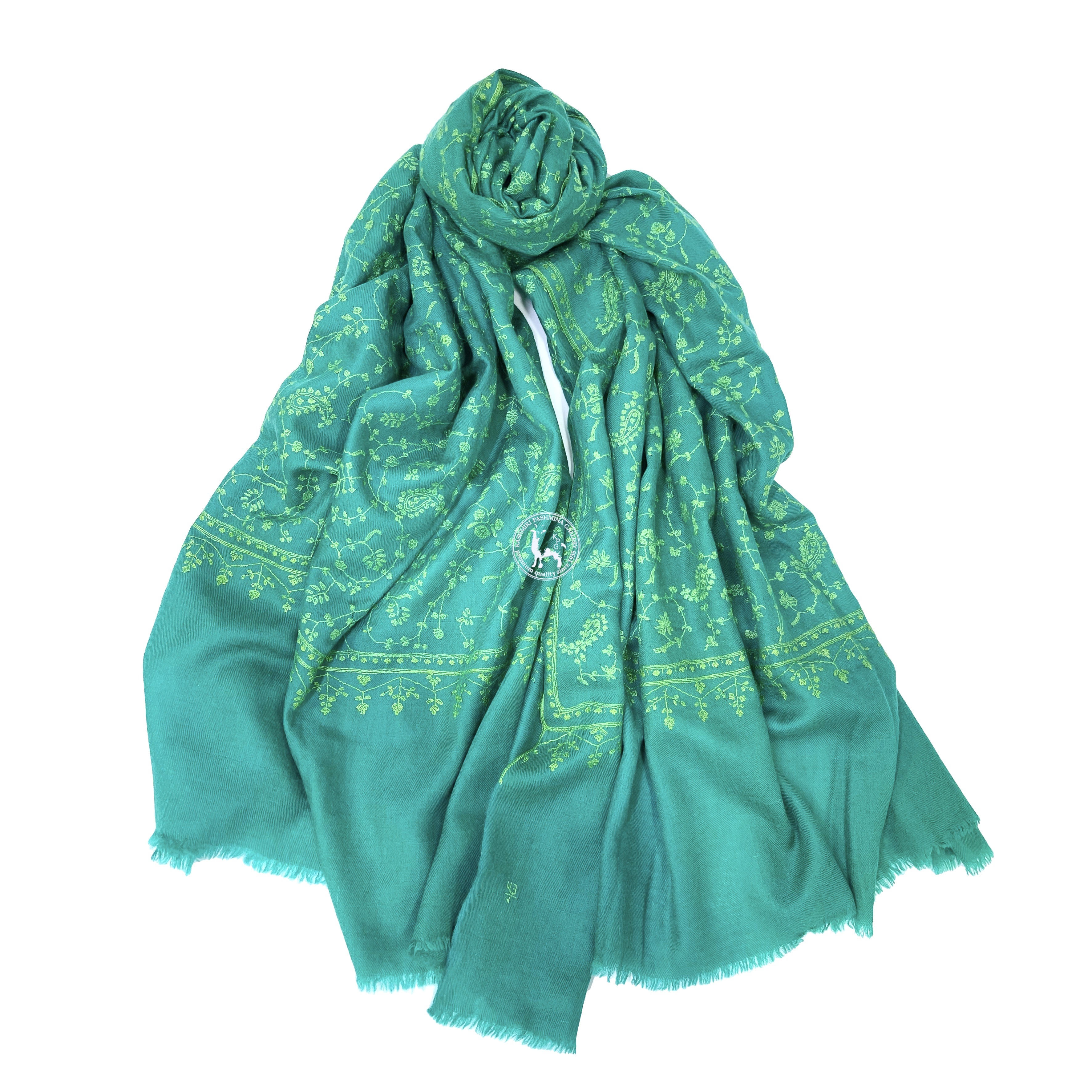 綠色刺繡頸部圍巾披肩