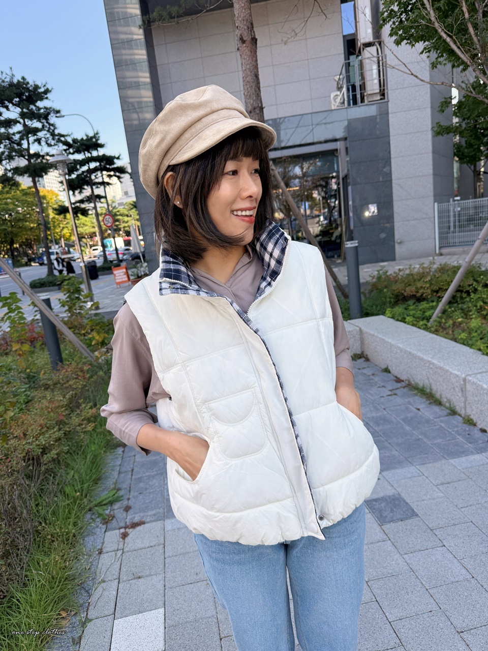 正韓雙面穿格紋鋪棉背心