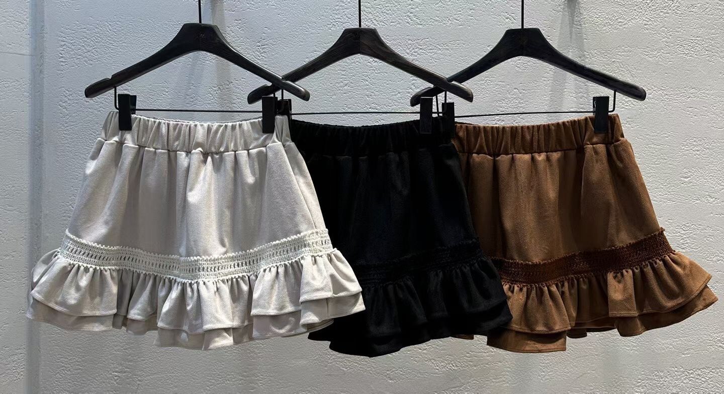 絨面荷葉內建安全褲短裙