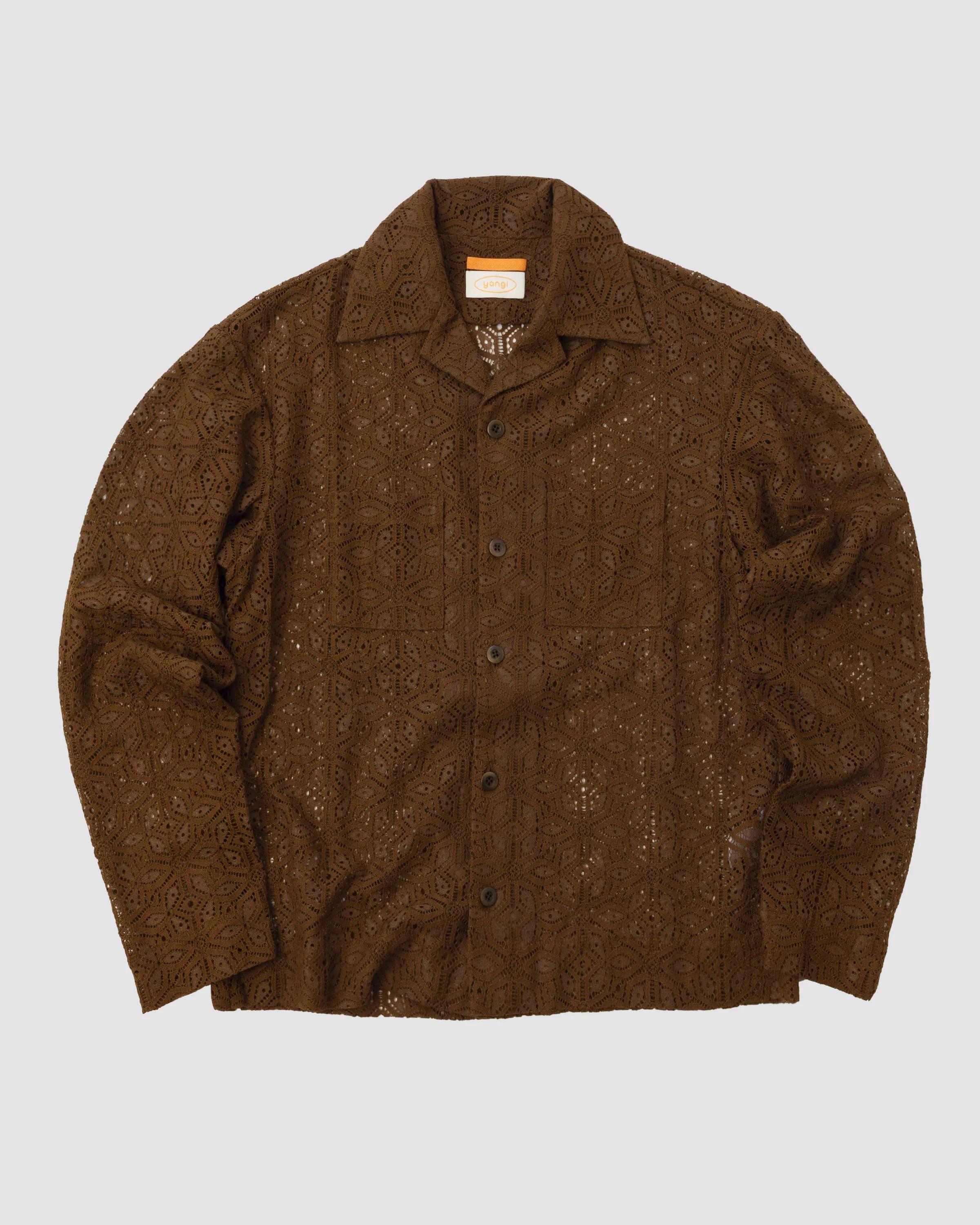 YANGI Camp Collar Long Sleeve Lace Shirt