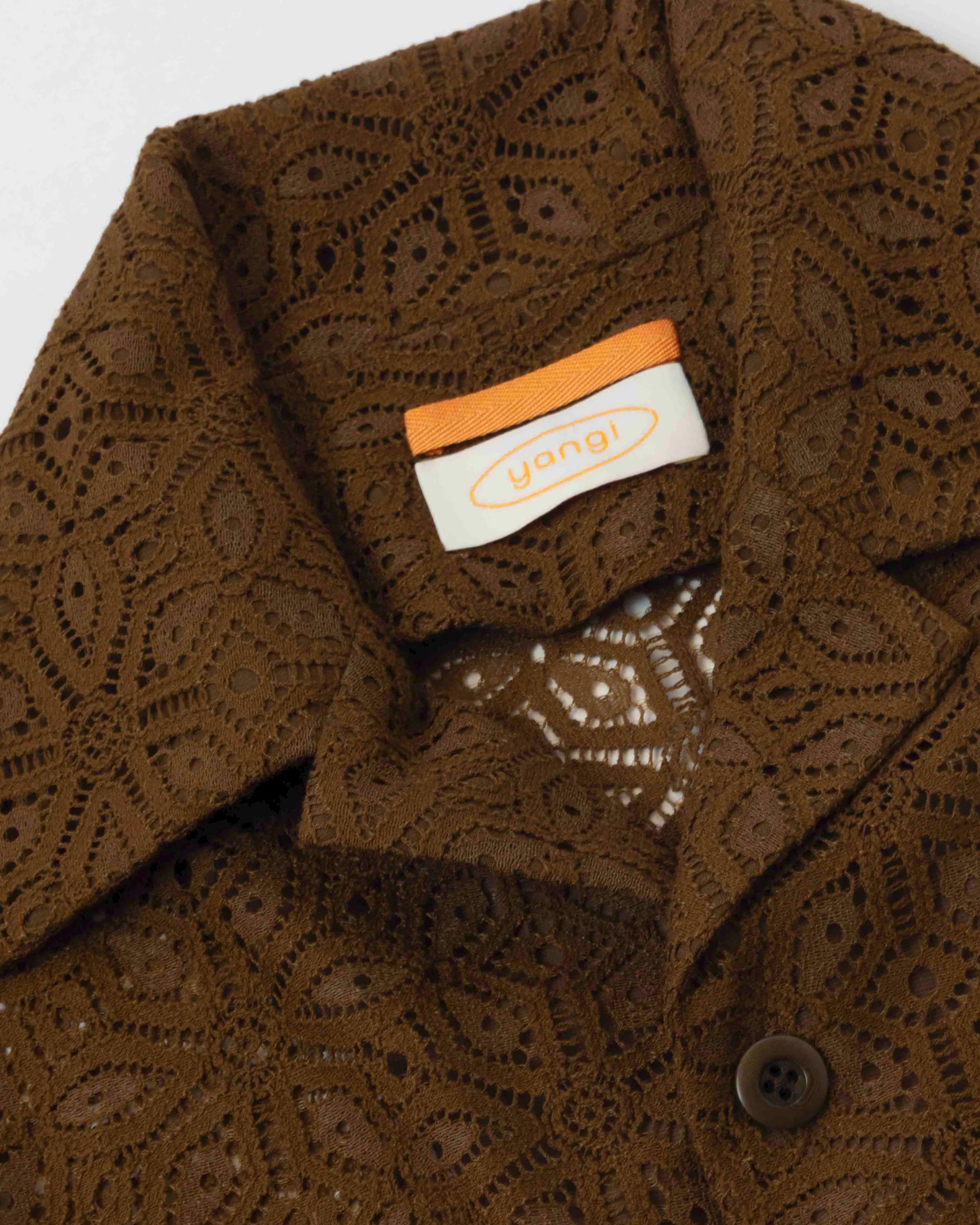 YANGI Camp Collar Long Sleeve Lace Shirt