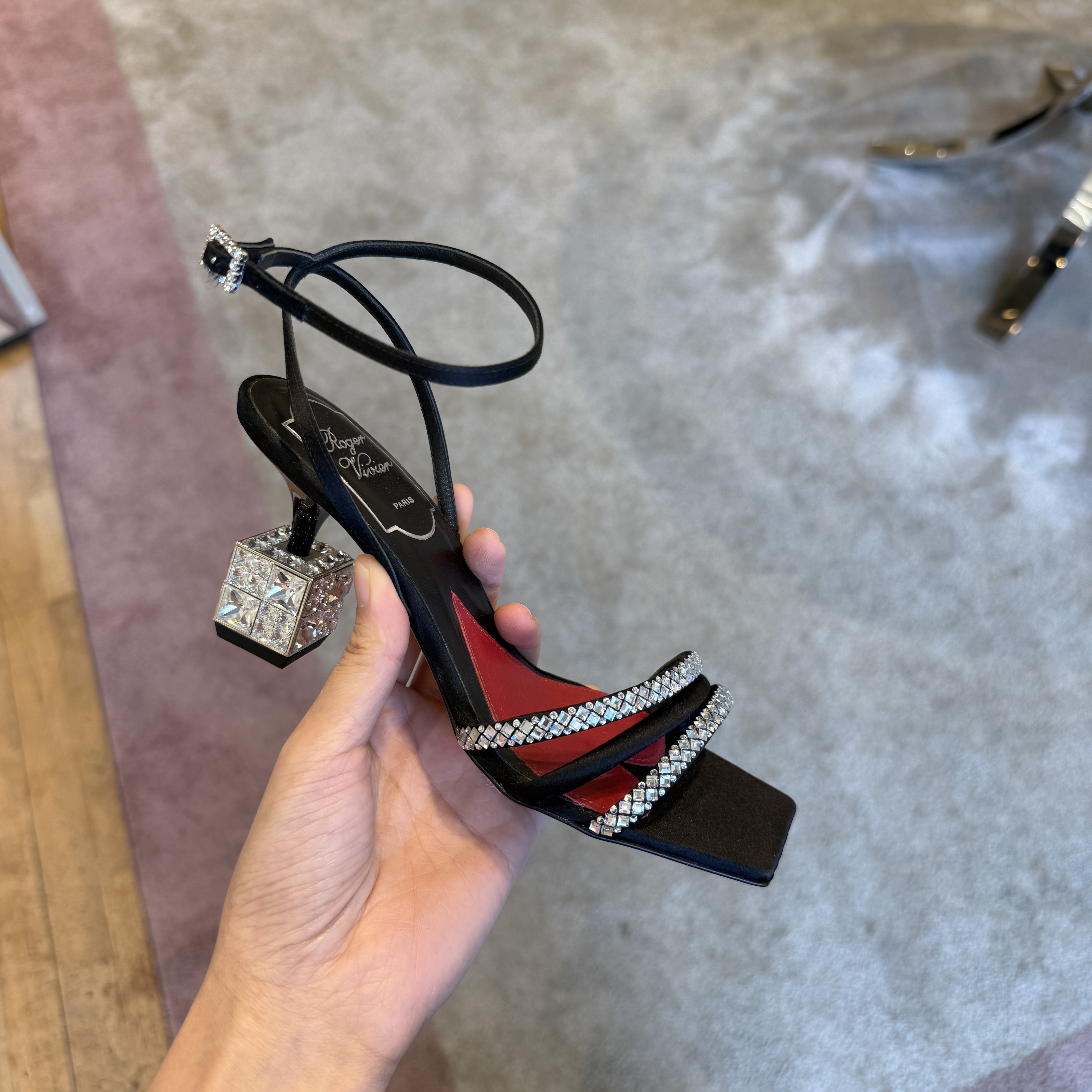 Roger Vivier RV Cube Strass Heels sandals black