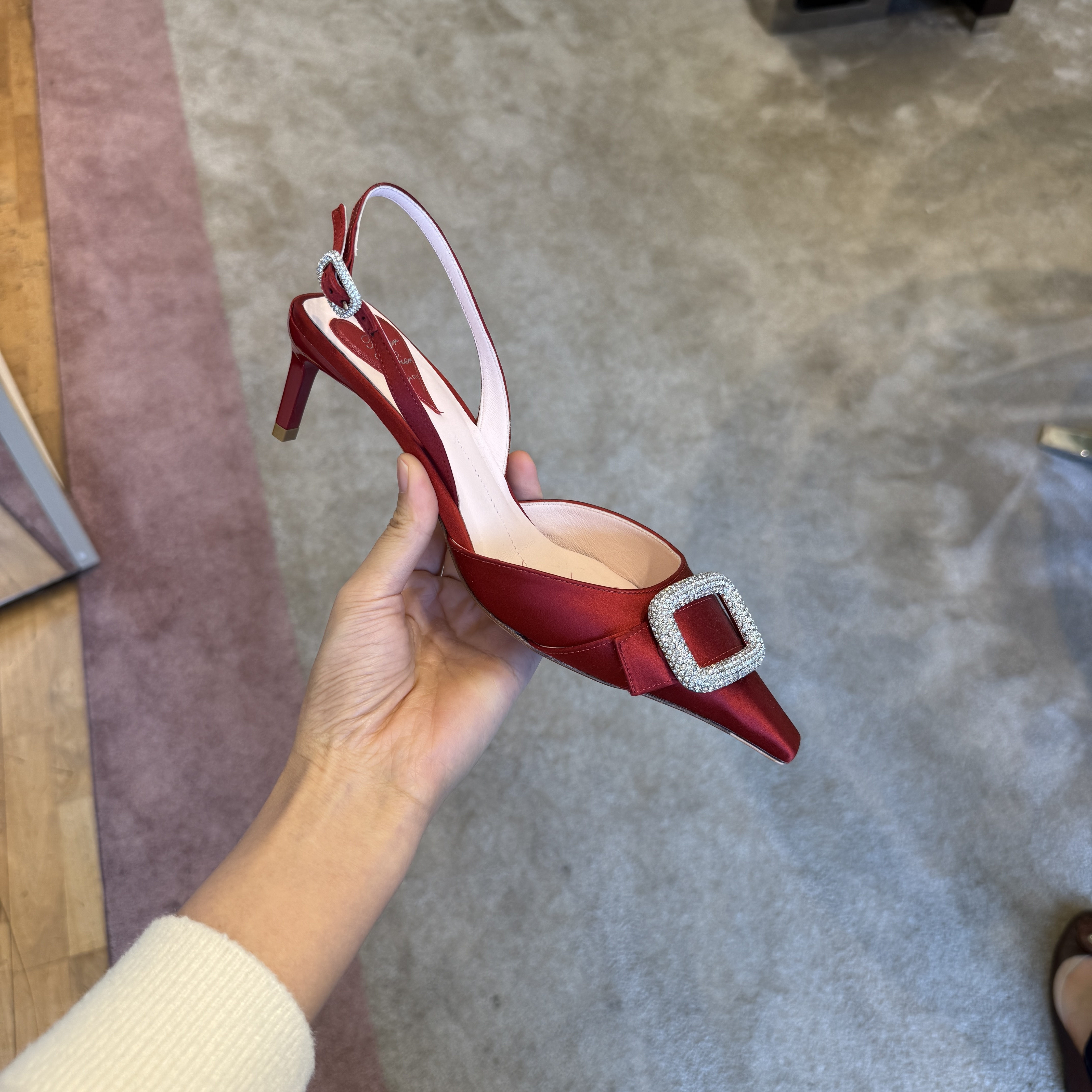Roger Vivier RV Dorsay Buckle-Embellished Satin Slingback Pumps Red
