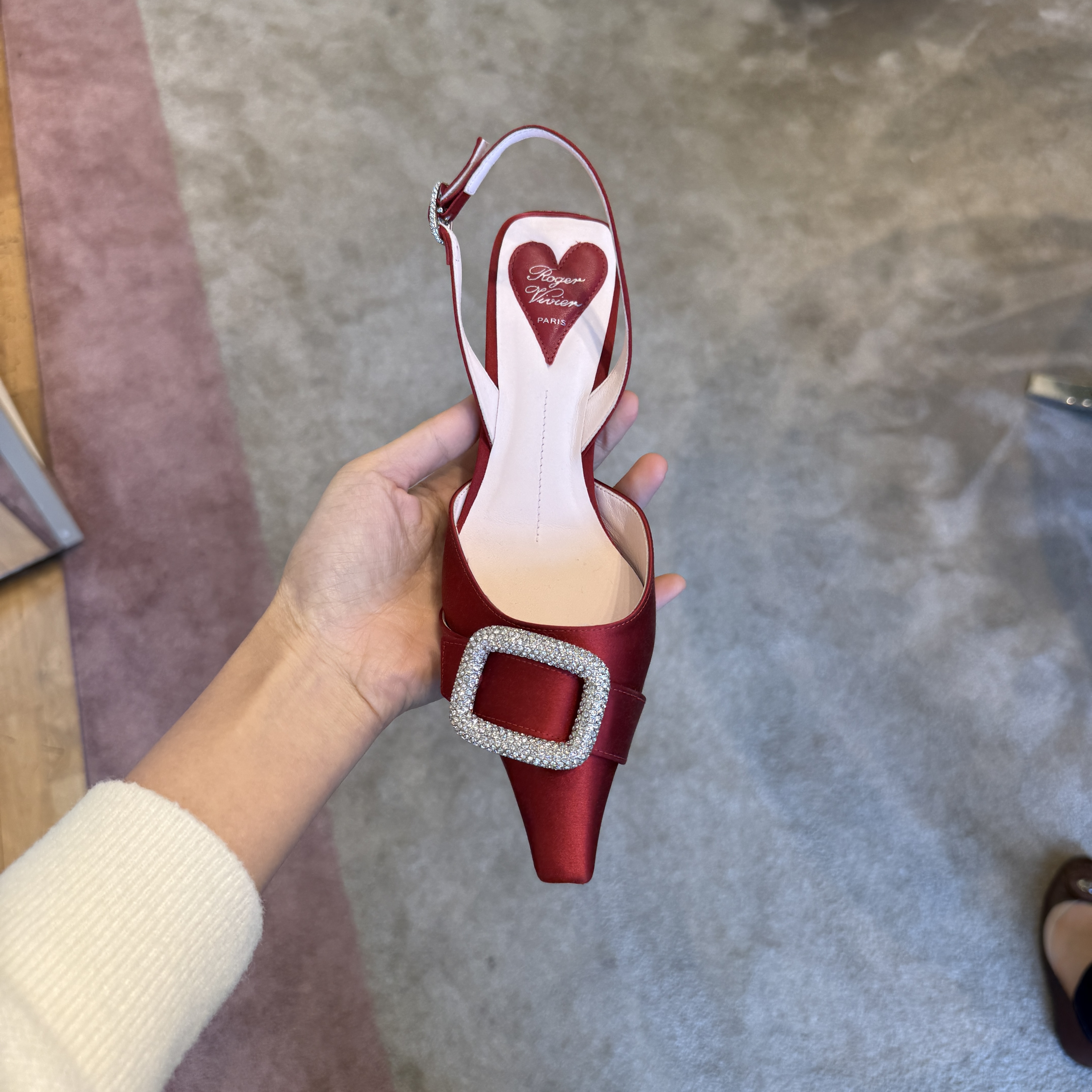 Roger Vivier RV Dorsay Buckle-Embellished Satin Slingback Pumps Red