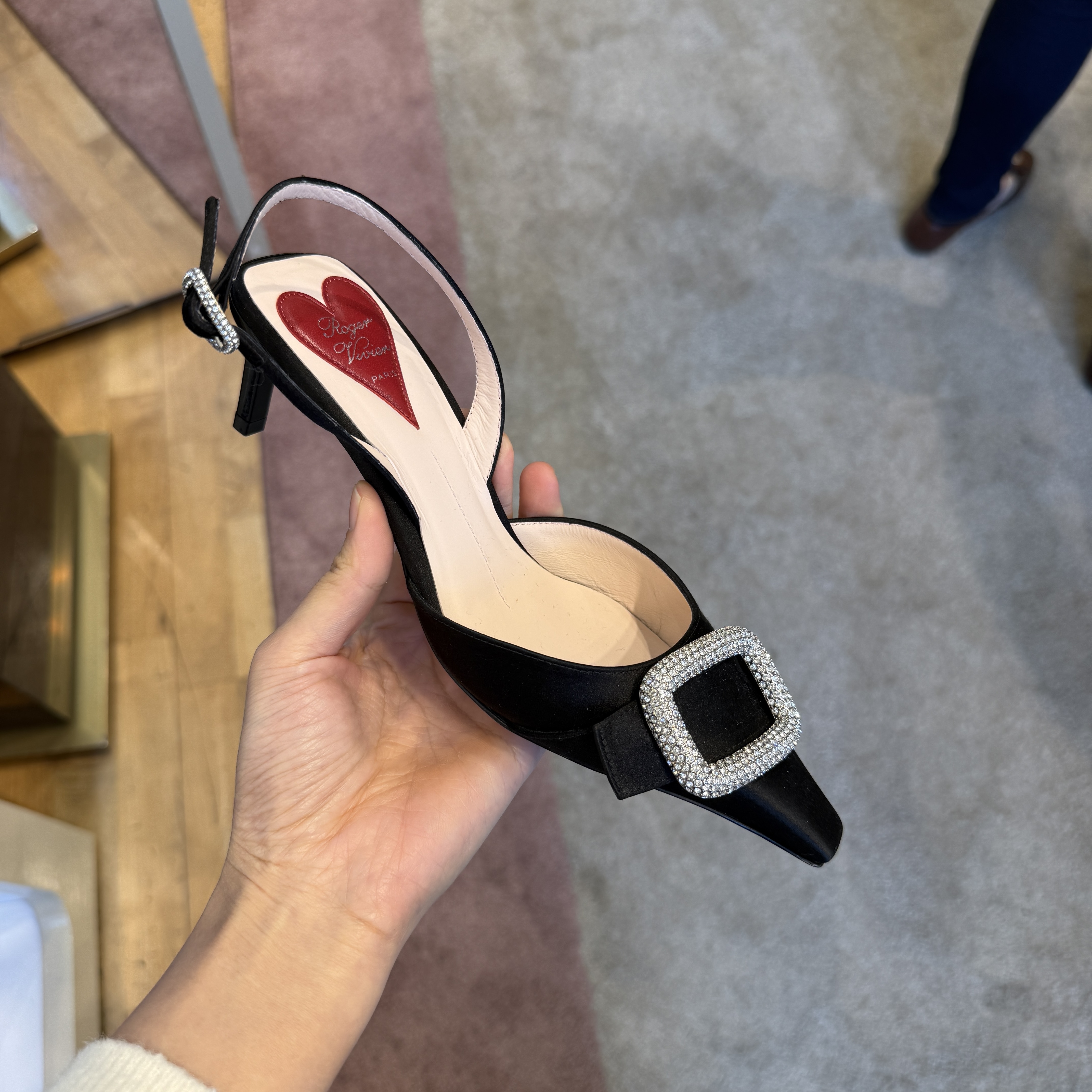 Roger Vivier RV Dorsay Buckle-Embellished Satin Slingback Pumps black