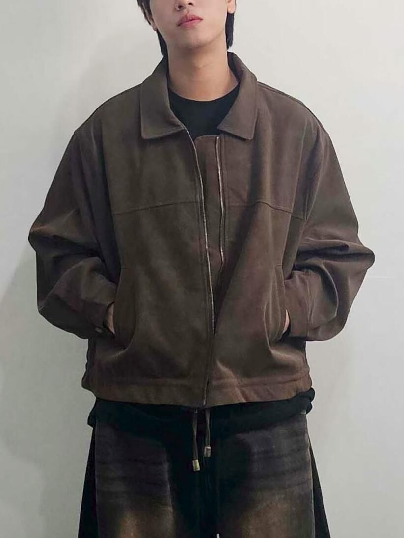 反領拉鍊合成皮褸 F&c-109JK